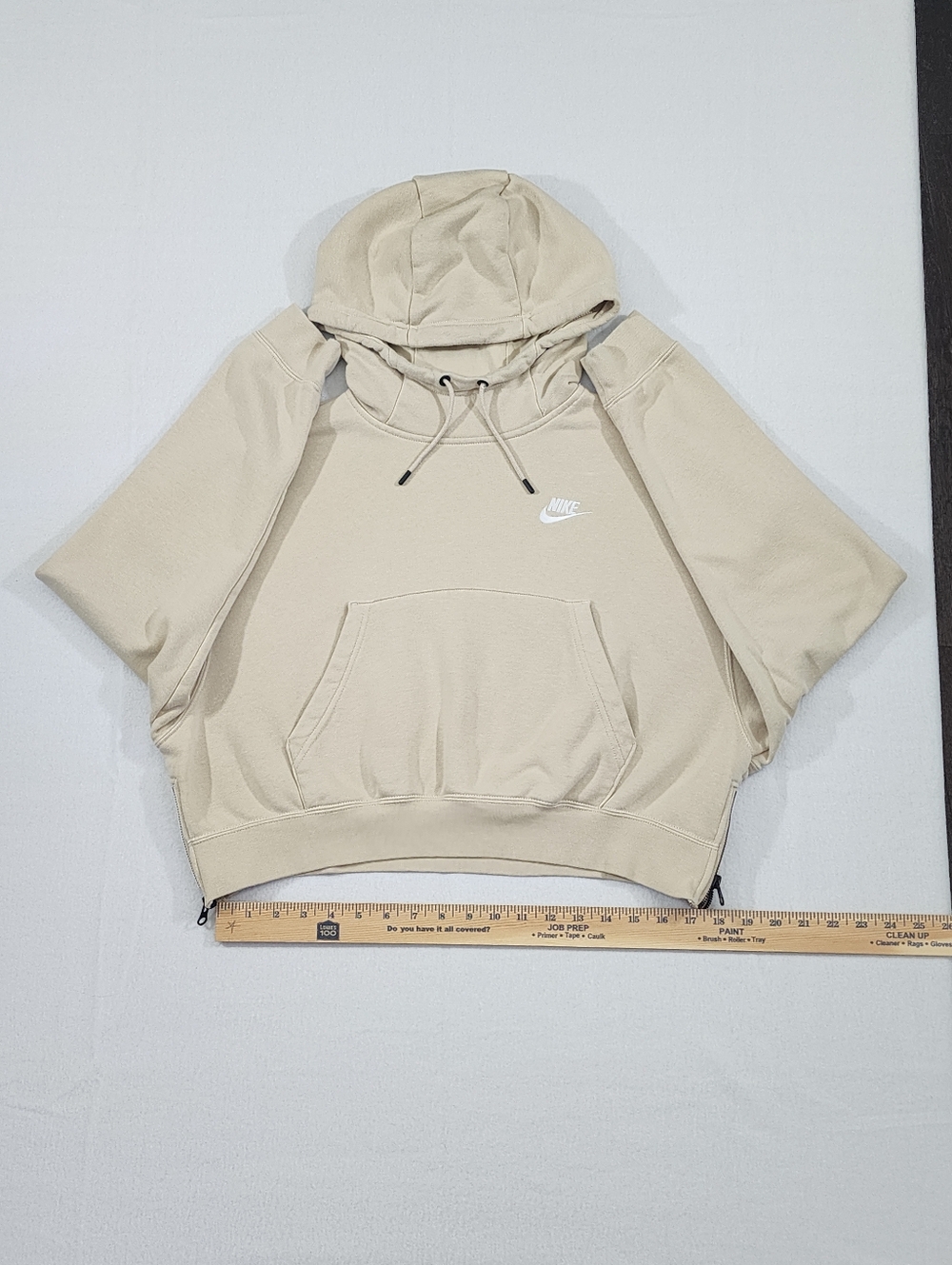 Nike Tech Fleece Cropped Hoodie Beige Cream Medium Zip Hem - Picture 8 of 12